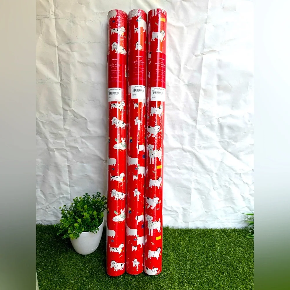 FRINGE heavy weight Christmas Gift Wrap Paper Roll Lot of 3 New puppy dog design
